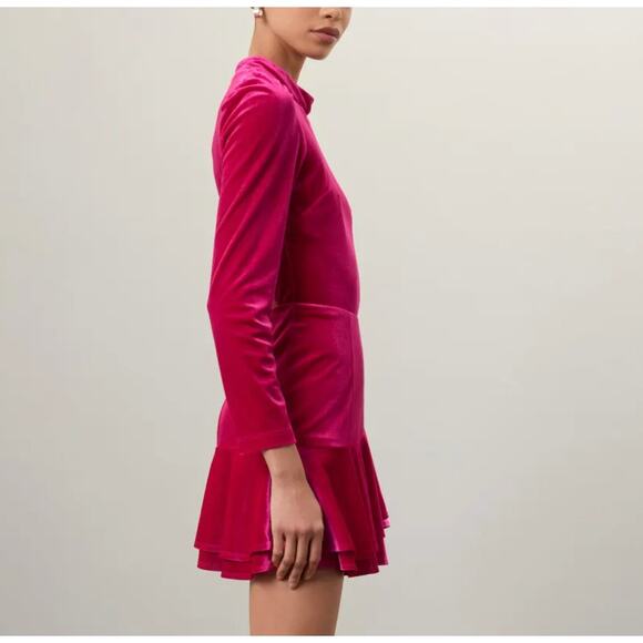 Yumi Kim Pink Velvet Bodycon Mini Dress XS Backless Designer Long Sleeve $248 - Picture 2 of 10